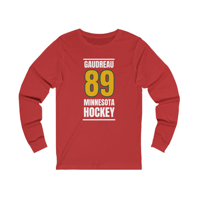 Gaudreau 89 Minnesota Hockey Gold Vertical Design Unisex Jersey Long Sleeve Shirt