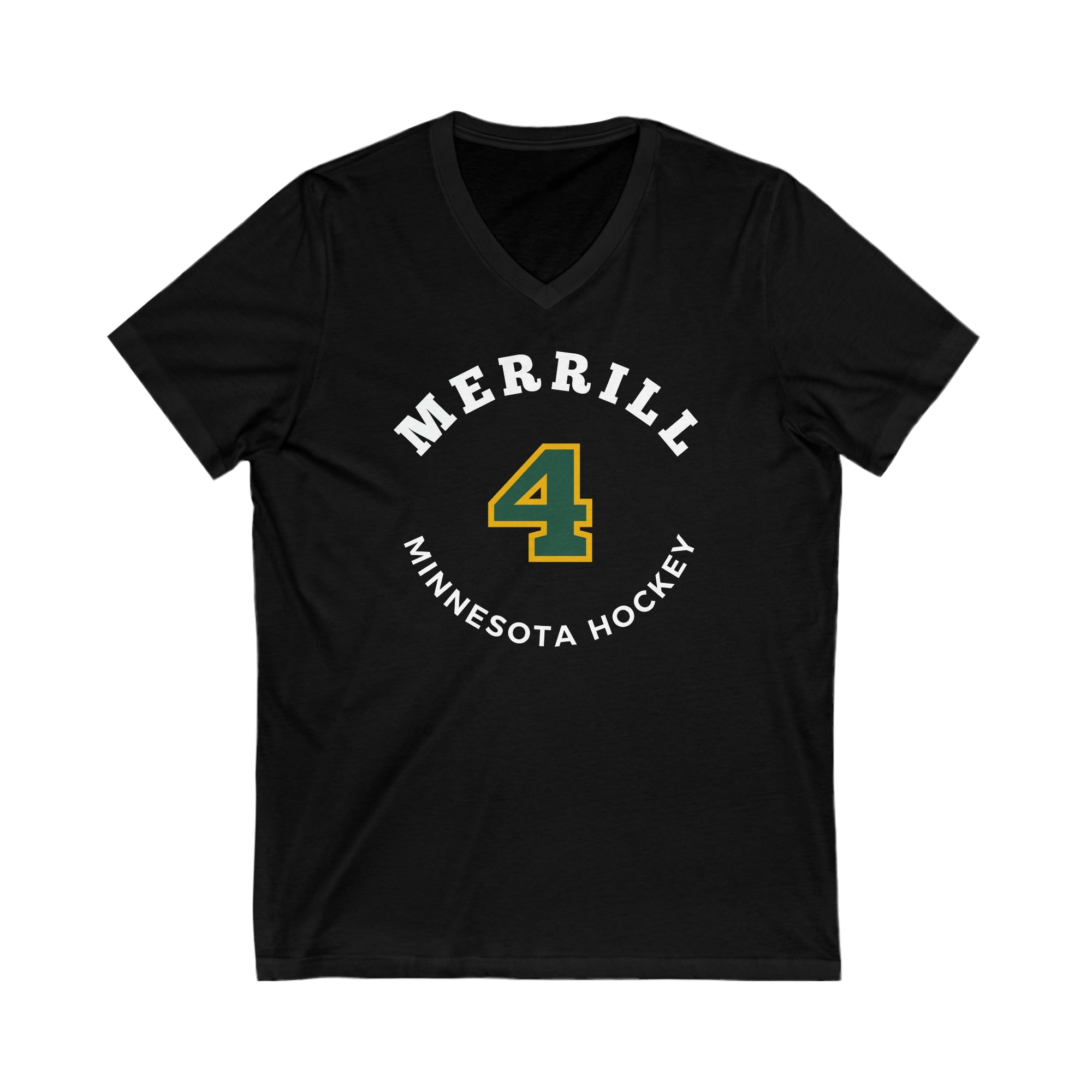Merrill 4 Minnesota Hockey Number Arch Design Unisex V-Neck Tee