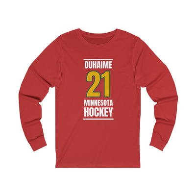 Duhaime 21 Minnesota Hockey Gold Vertical Design Unisex Jersey Long Sleeve Shirt