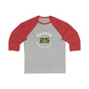 Brodin 25 Minnesota Hockey Number Arch Design Unisex Tri-Blend 3/4 Sleeve Raglan Baseball Shirt