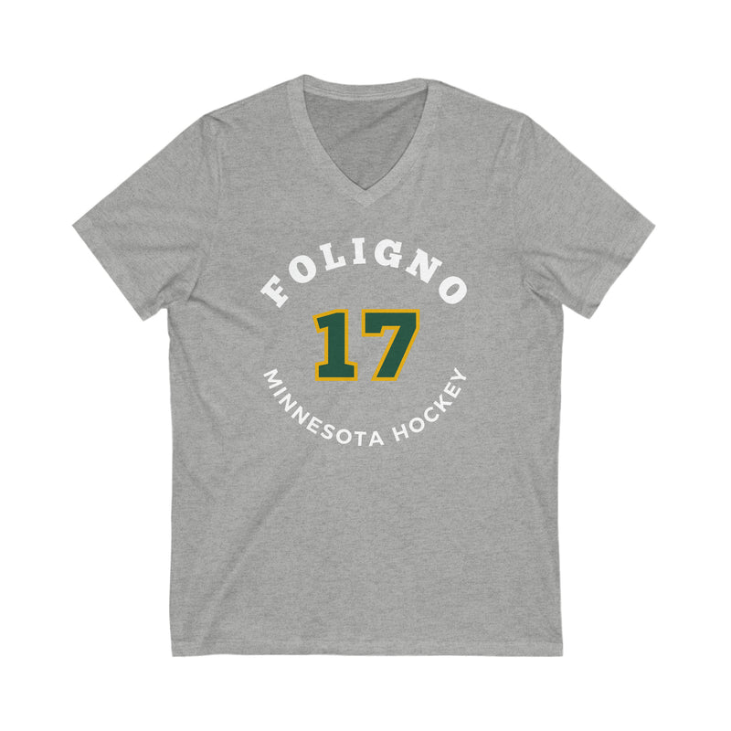 Foligno 17 Minnesota Hockey Number Arch Design Unisex V-Neck Tee