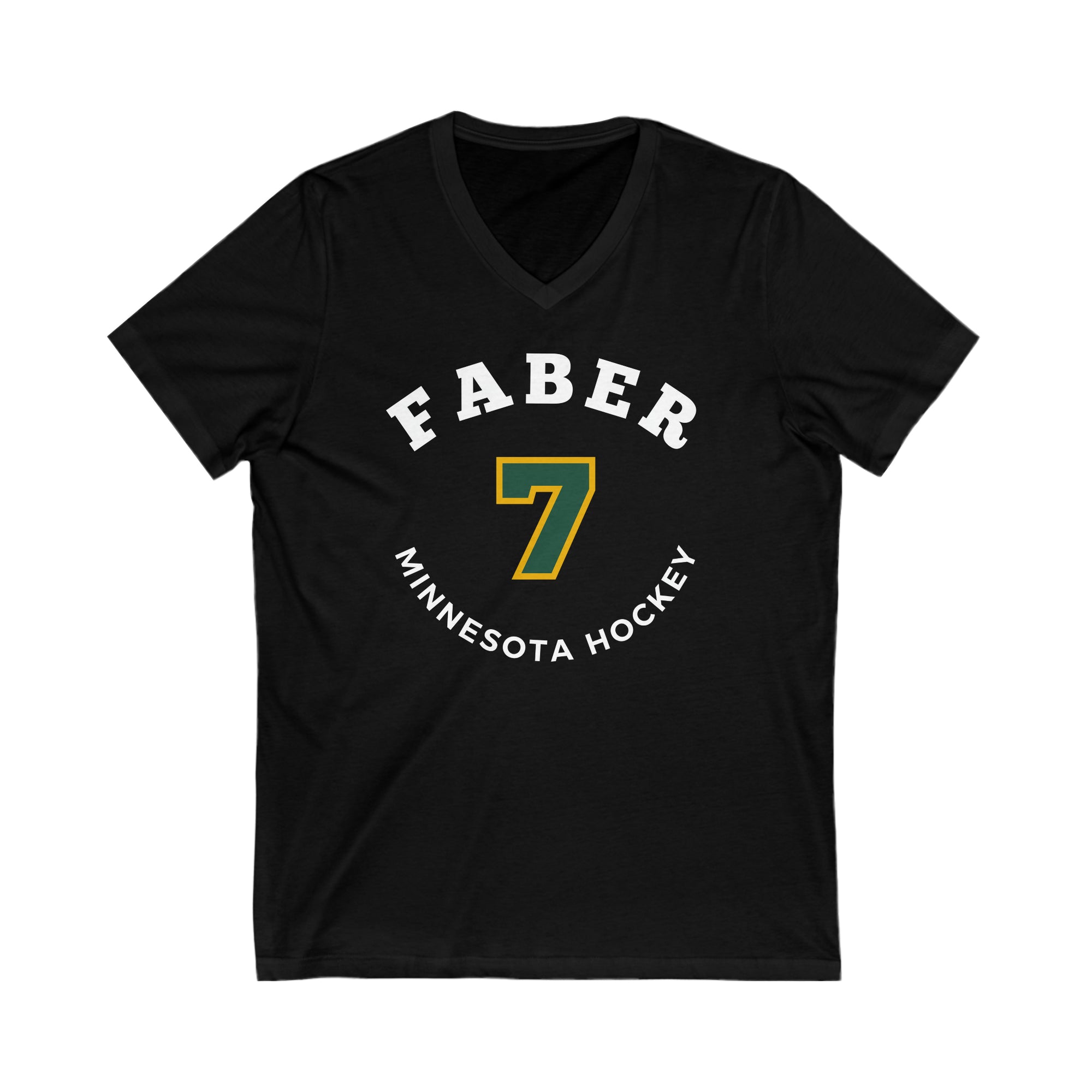 Faber 7 Minnesota Hockey Number Arch Design Unisex V-Neck Tee