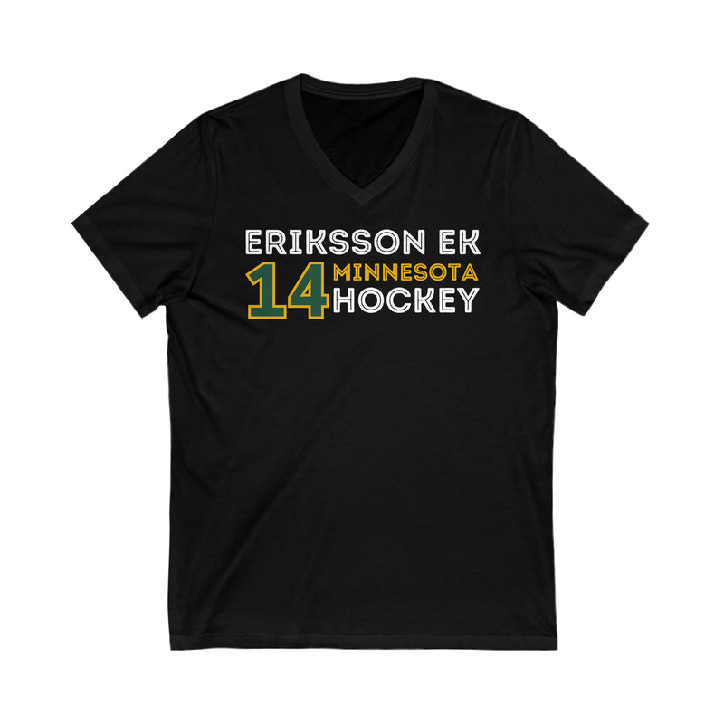 Eriksson Ek 14 Minnesota Hockey Grafitti Wall Design Unisex V-Neck Tee