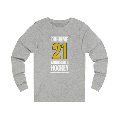 Duhaime 21 Minnesota Hockey Gold Vertical Design Unisex Jersey Long Sleeve Shirt