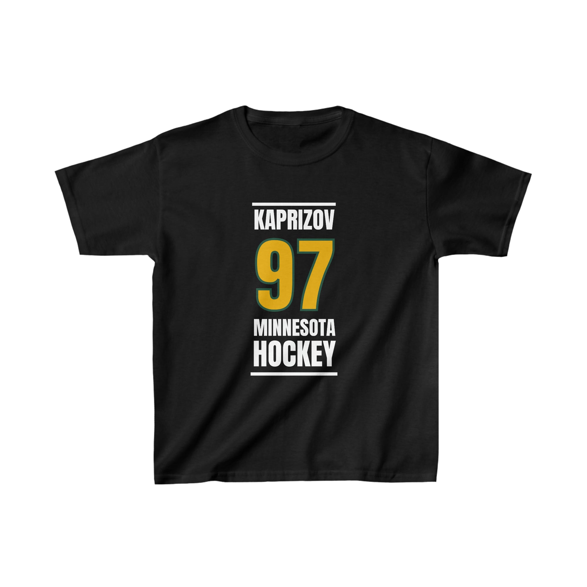 Kaprizov 97 Minnesota Hockey Gold Vertical Design Kids Tee