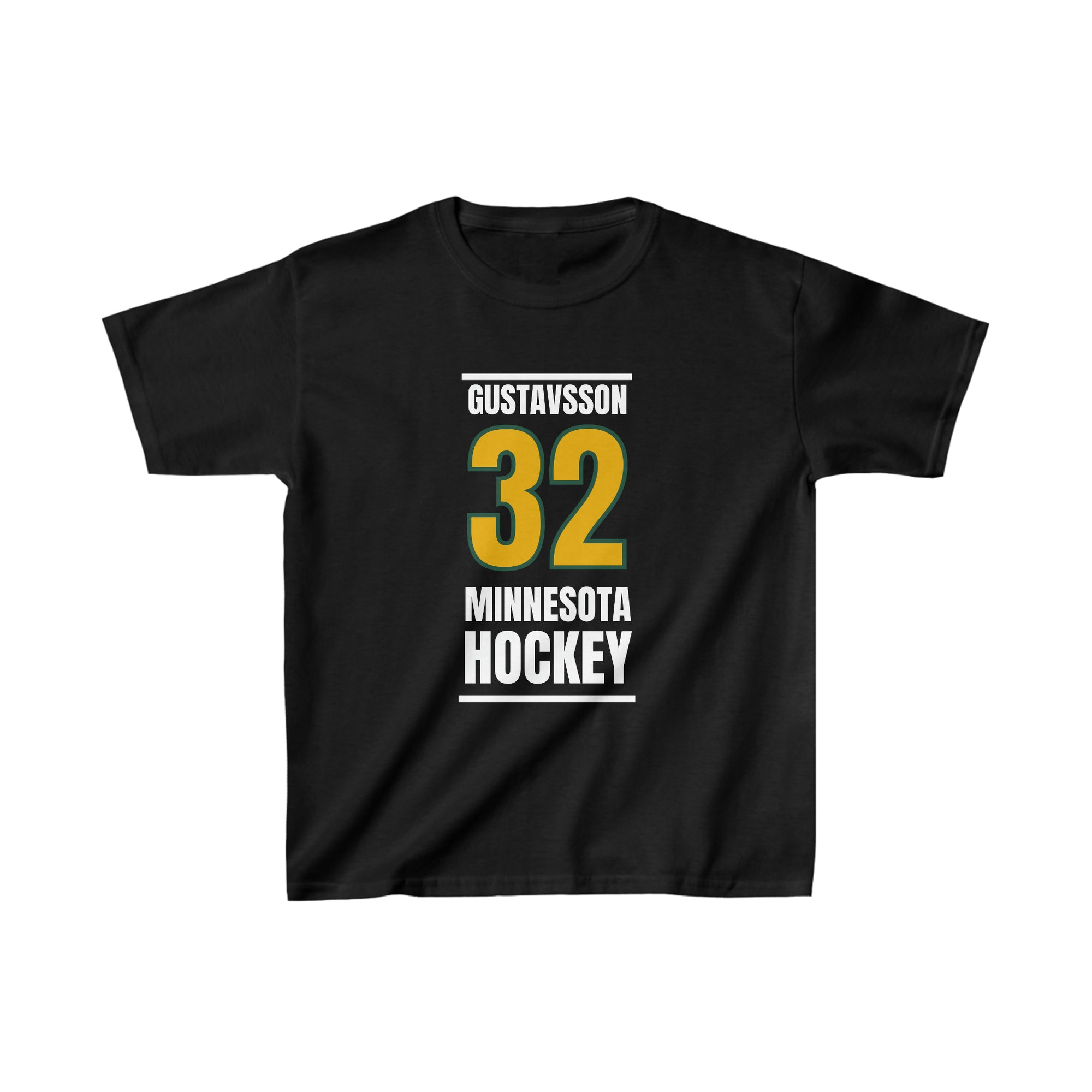 Gustavsson 32 Minnesota Hockey Gold Vertical Design Kids Tee