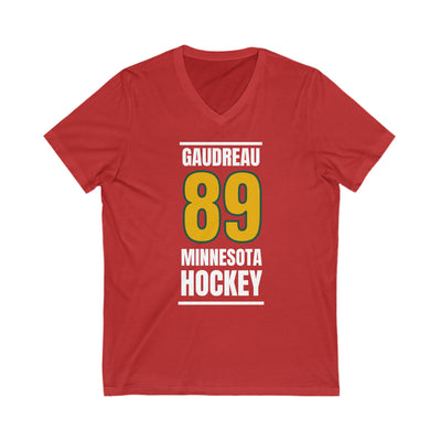 Gaudreau 89 Minnesota Hockey Gold Vertical Design Unisex V-Neck Tee