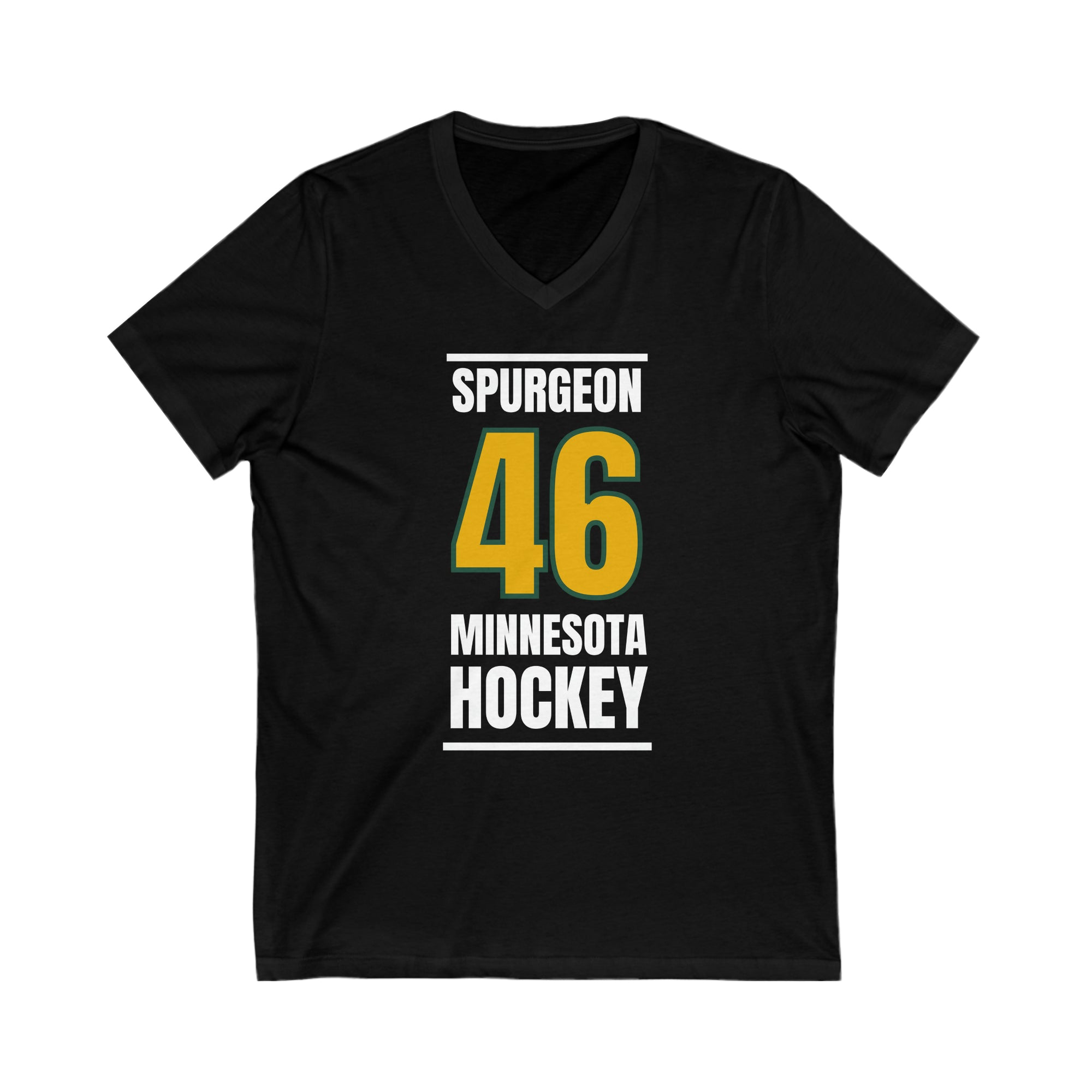 Spurgeon 46 Minnesota Hockey Gold Vertical Design Unisex V-Neck Tee