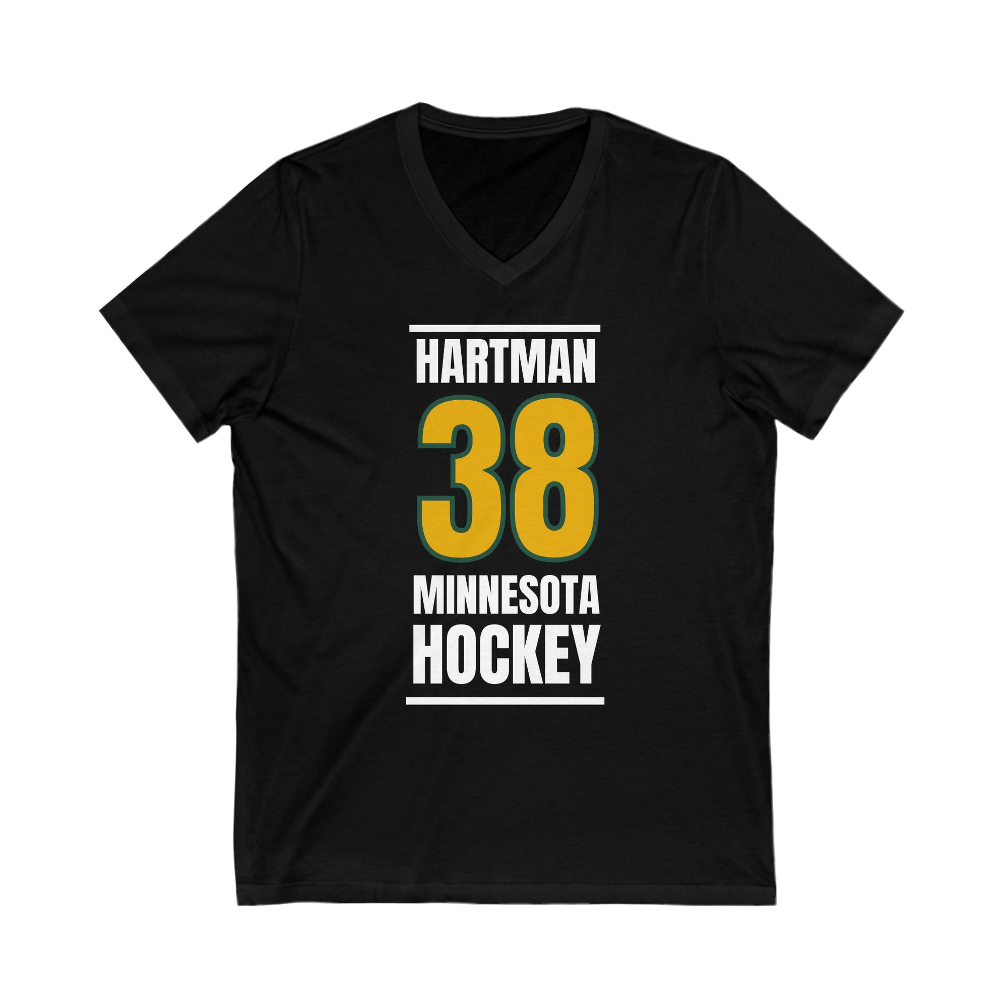 Hartman 38 Minnesota Hockey Gold Vertical Design Unisex V-Neck Tee