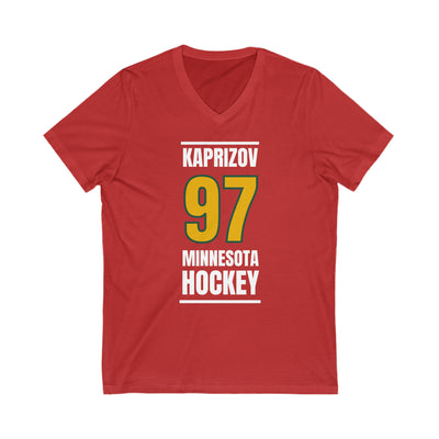 Kaprizov 97 Minnesota Hockey Gold Vertical Design Unisex V-Neck Tee
