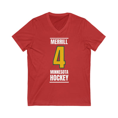 Merrill 4 Minnesota Hockey Gold Vertical Design Unisex V-Neck Tee