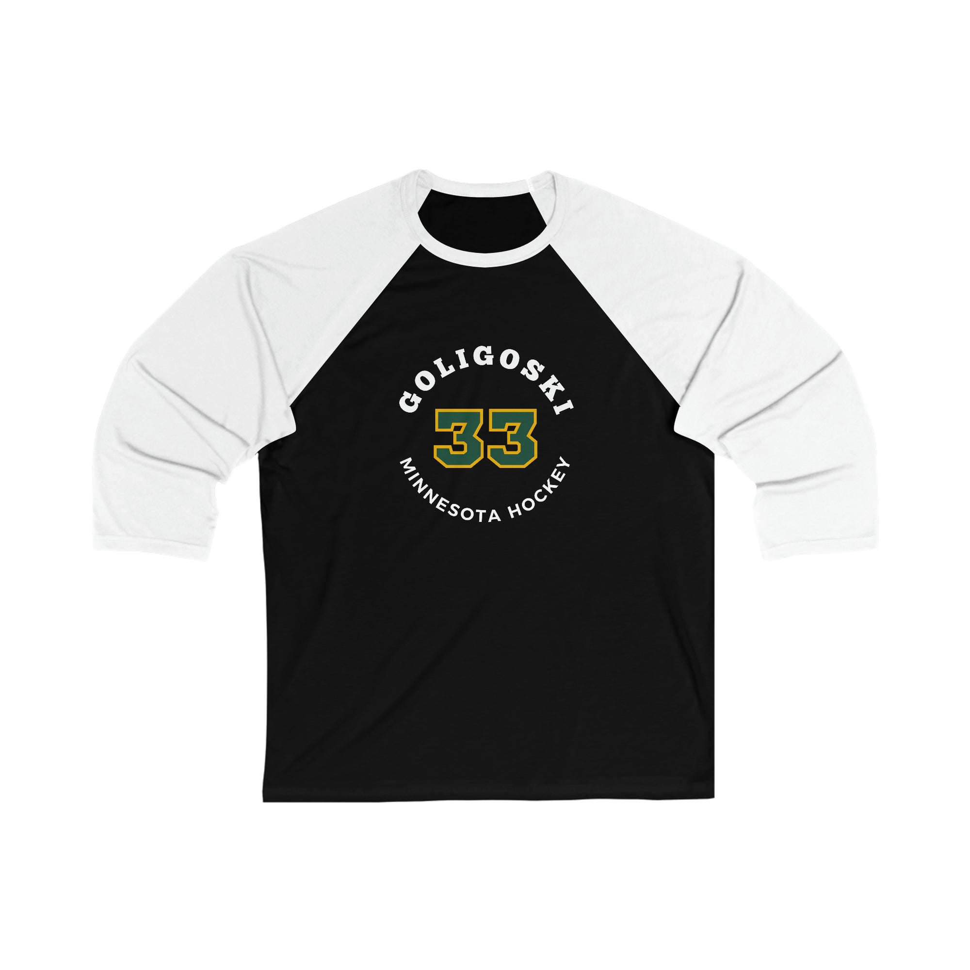 Goligoski 33 Minnesota Hockey Number Arch Design Unisex Tri-Blend 3/4 Sleeve Raglan Baseball Shirt