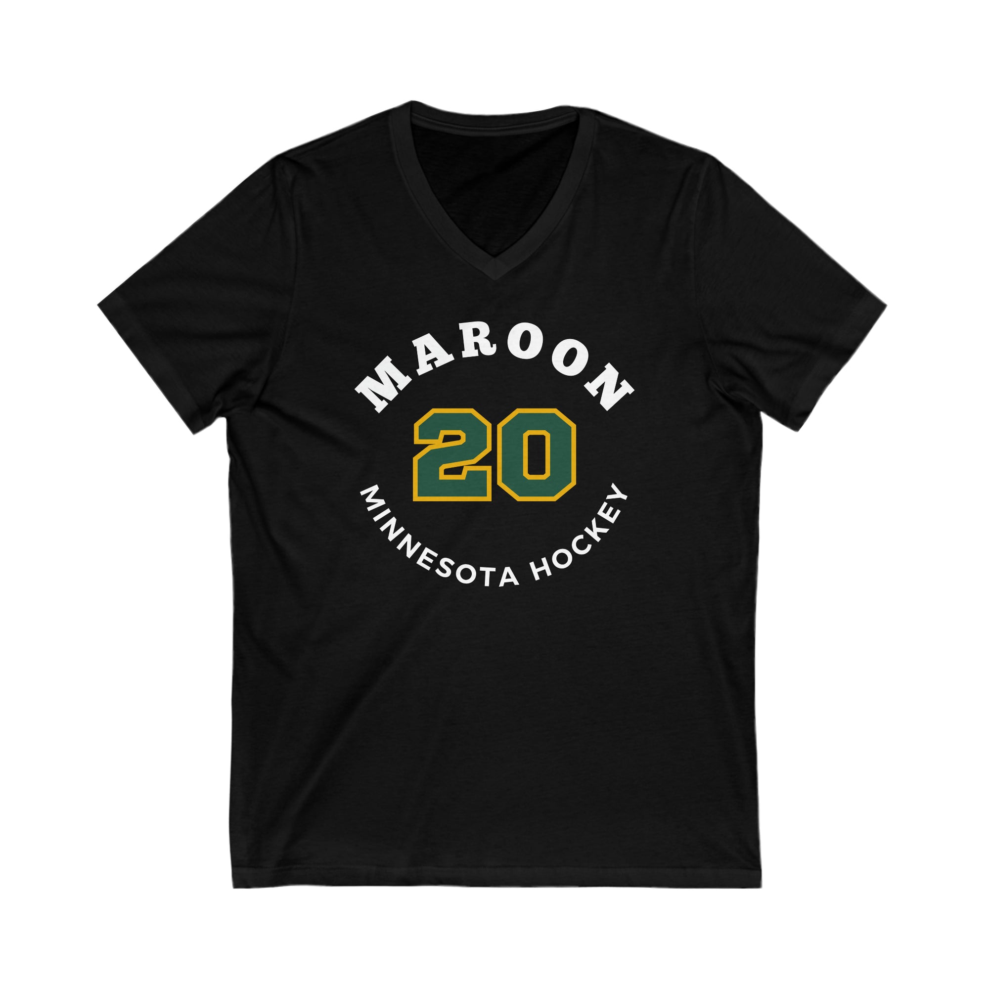 Maroon 20 Minnesota Hockey Number Arch Design Unisex V-Neck Tee